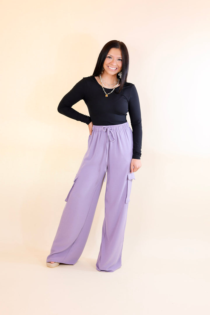 Sunday Stroll Wide Leg Cargo Pant in Lilac Purple - Giddy Up Glamour Boutique