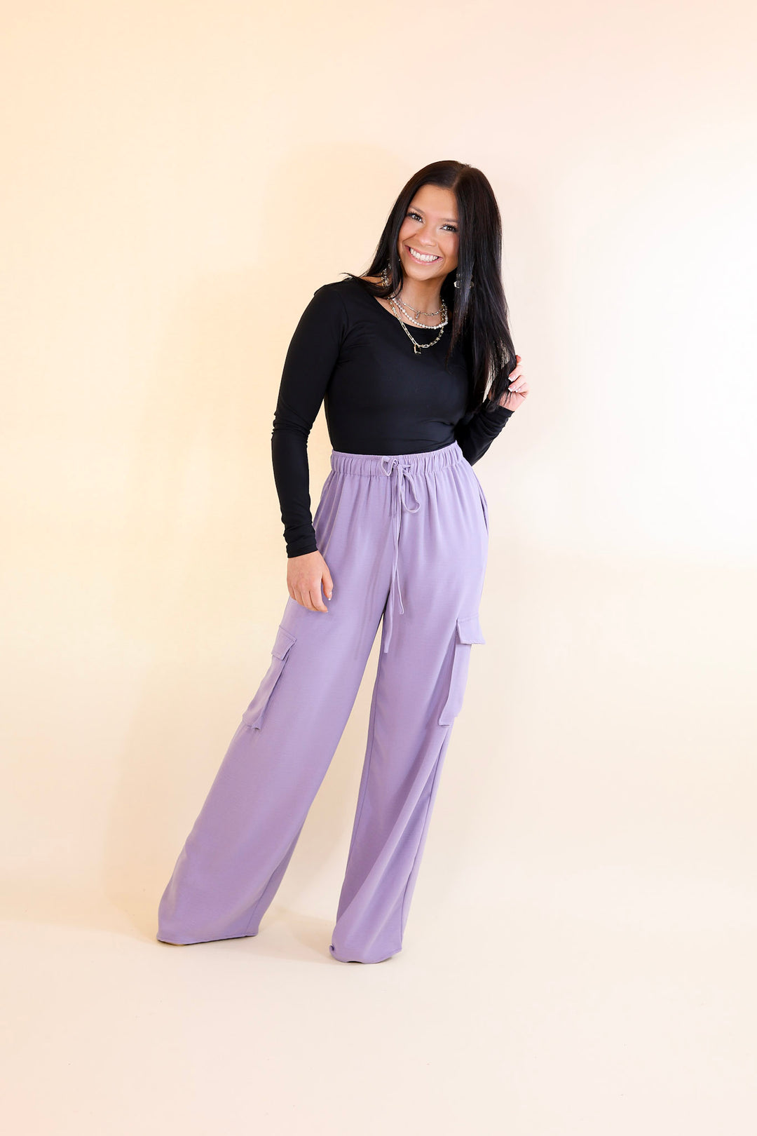 Sunday Stroll Wide Leg Cargo Pant in Lilac Purple - Giddy Up Glamour Boutique