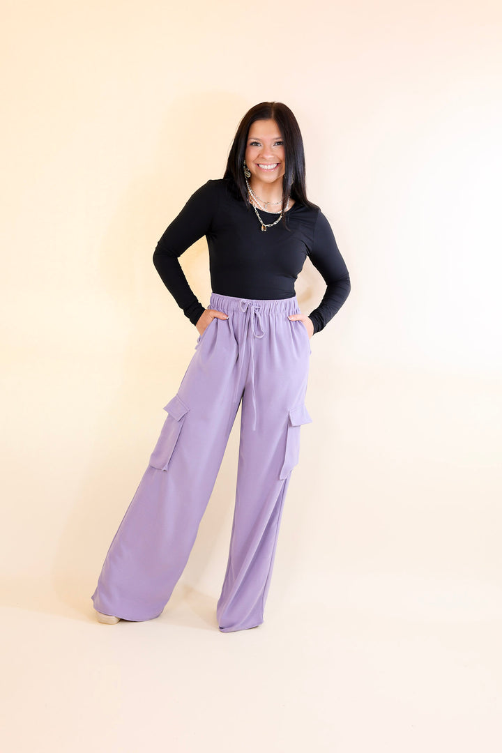 Sunday Stroll Wide Leg Cargo Pant in Lilac Purple - Giddy Up Glamour Boutique