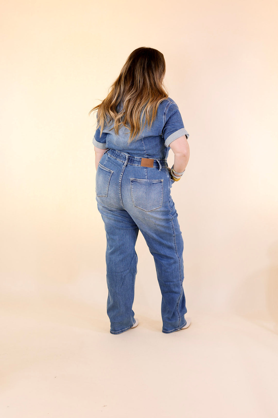 Judy Blue | New To The City Short Sleeve Denim Jumpsuit in Medium Wash