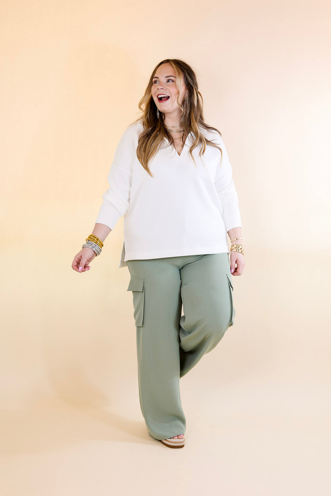 Sunday Stroll Wide Leg Cargo Pant in Sage Green - Giddy Up Glamour Boutique