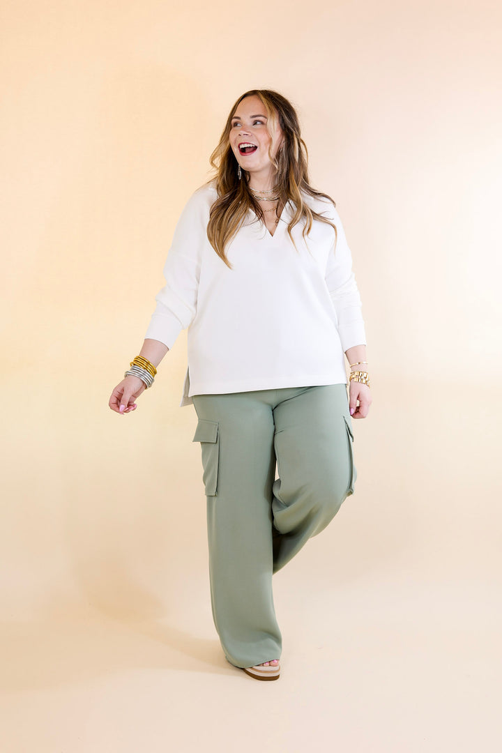 Sunday Stroll Wide Leg Cargo Pant in Sage Green - Giddy Up Glamour Boutique