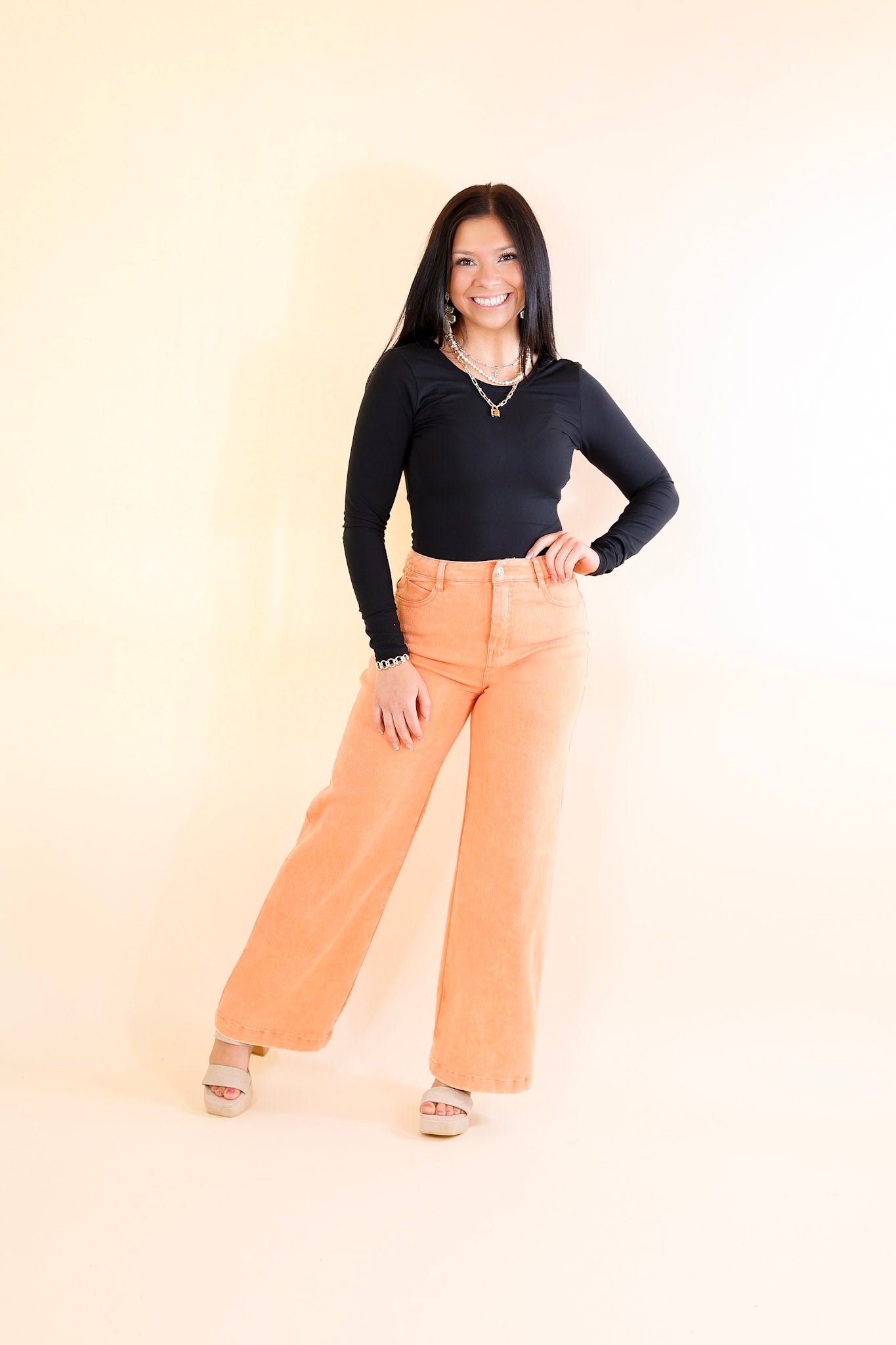 Apricot Coral Orange Wide Leg Cropped Pants – Giddy Up Glamour