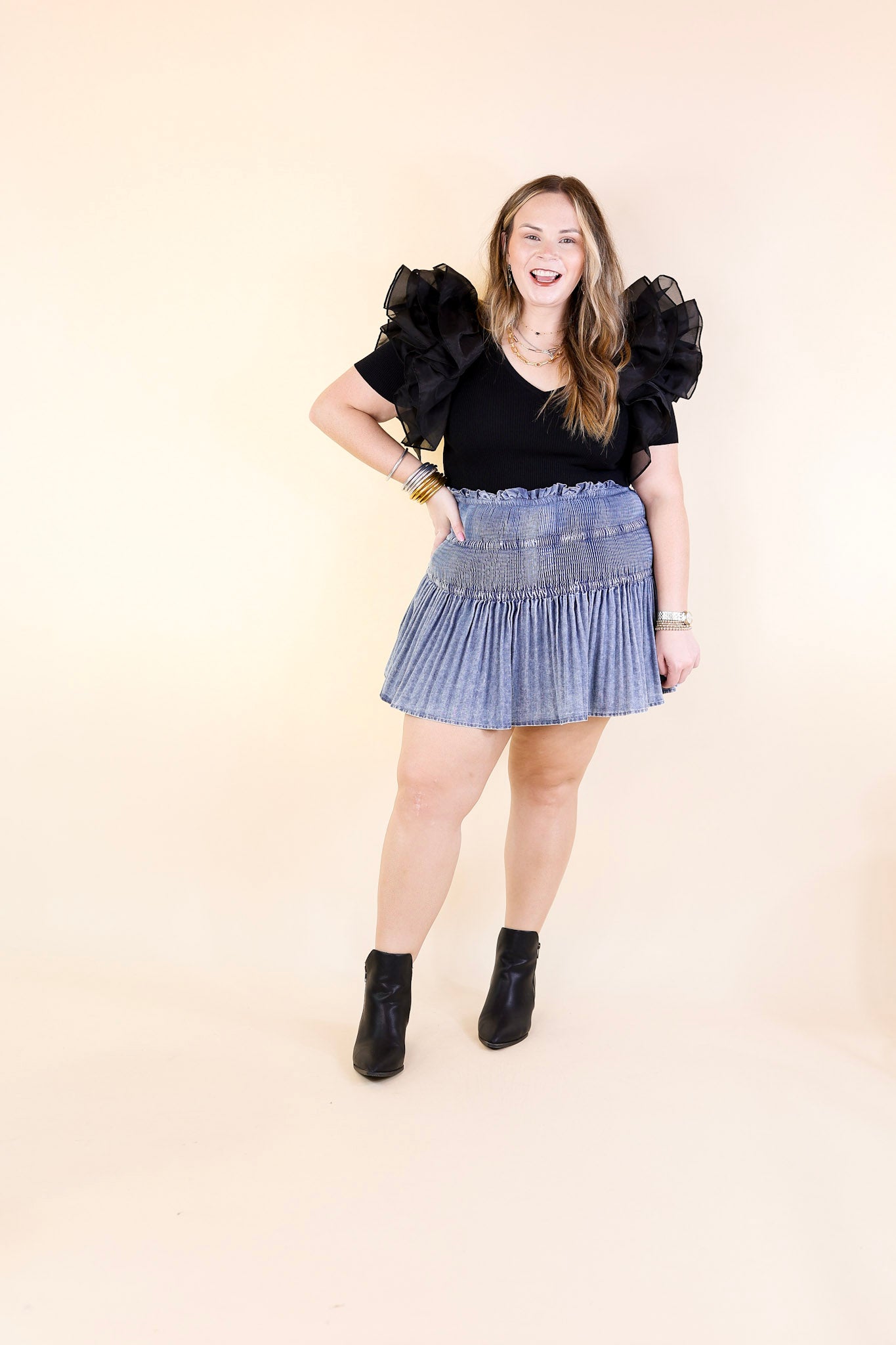 Sweetest Love Pleated Denim Skirt in Light Wash