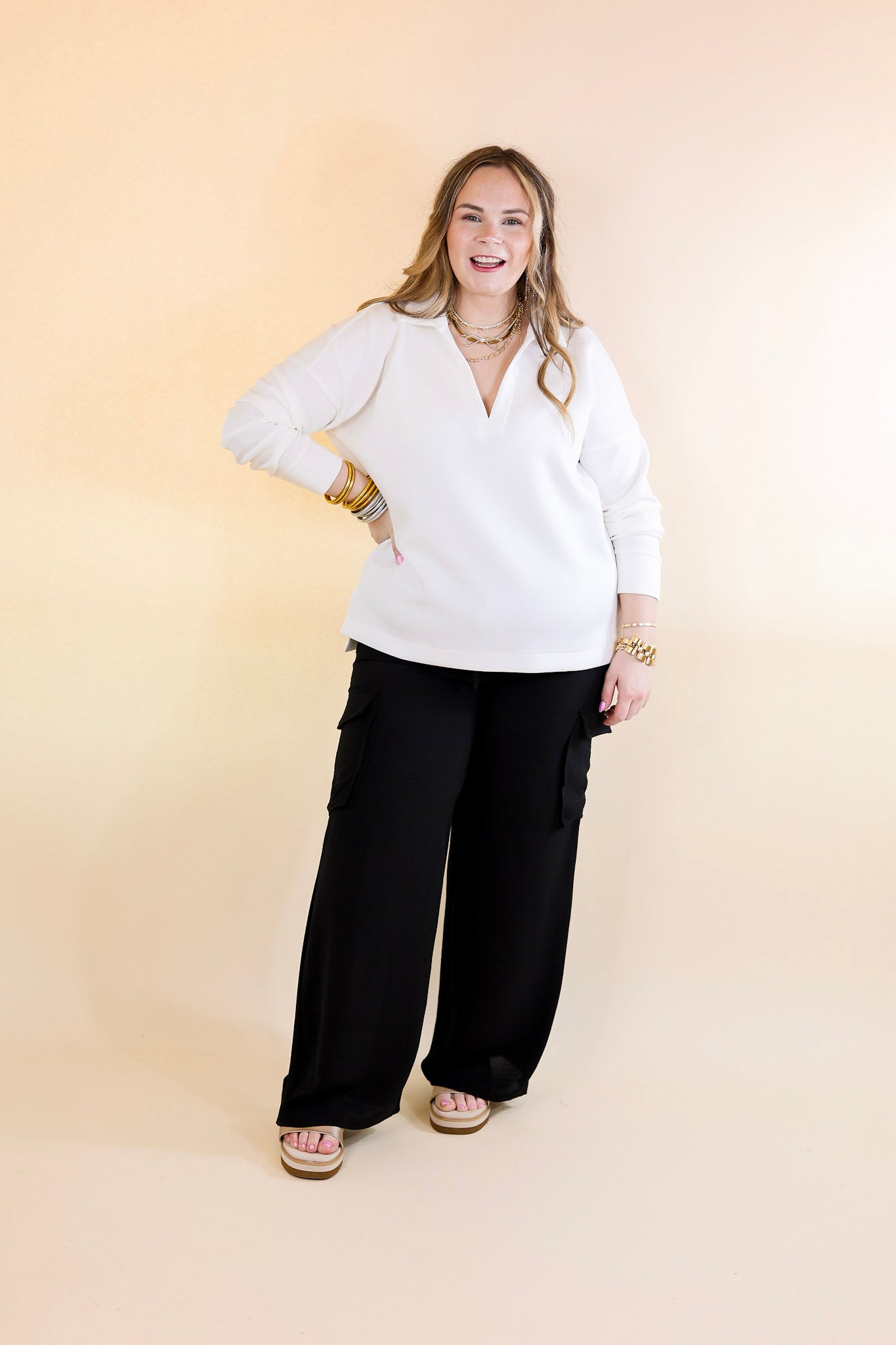 Sunday Stroll Wide Leg Cargo Pant in Black - Giddy Up Glamour Boutique