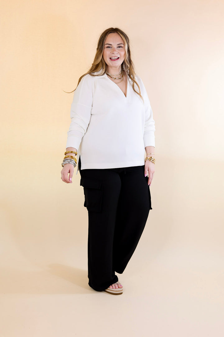 Sunday Stroll Wide Leg Cargo Pant in Black - Giddy Up Glamour Boutique