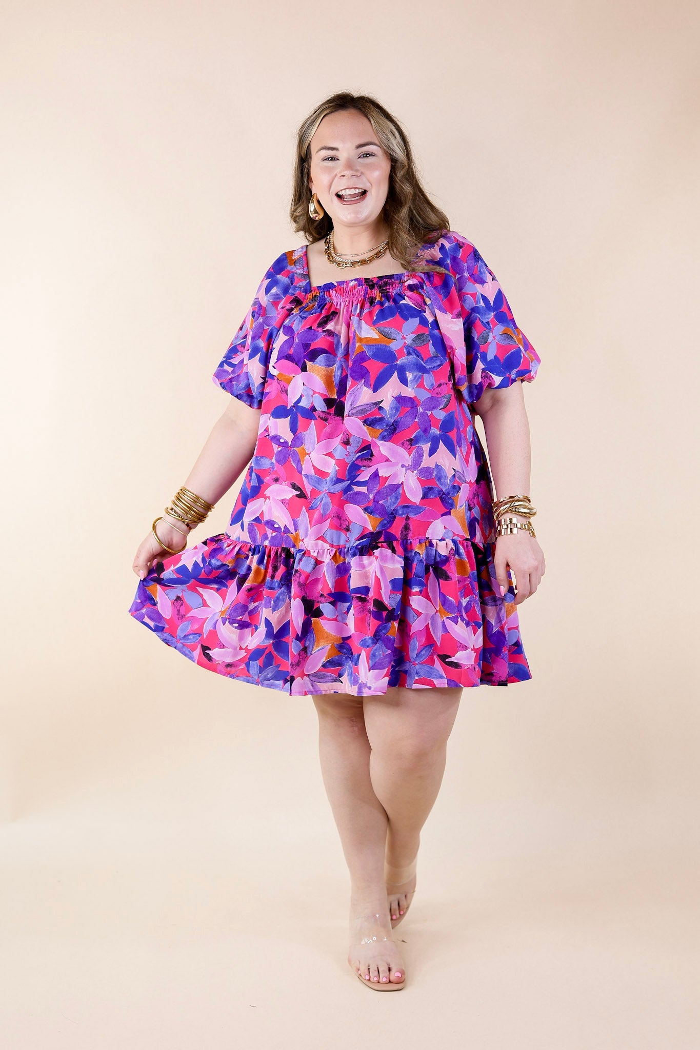 Blossoming Beauty Floral Print Dress in Magenta Pink - Giddy Up Glamour Boutique