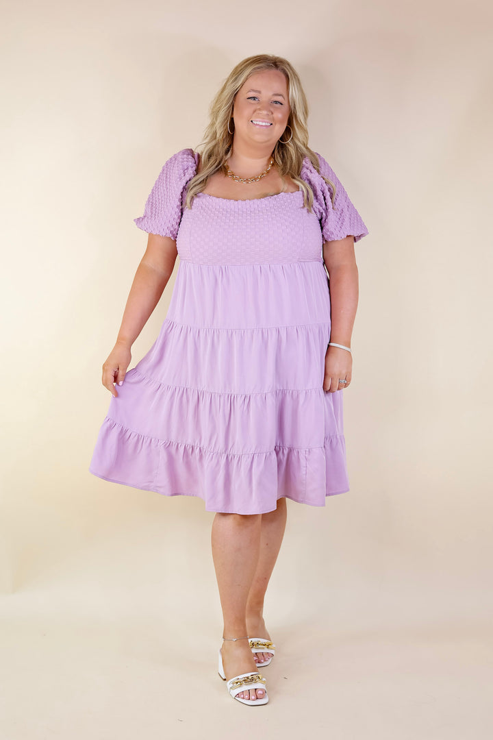 Coastal Cruising Babydoll Dress with Short Balloon Sleeves in Lavender Purple - Giddy Up Glamour Boutique