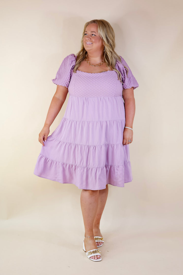 Coastal Cruising Babydoll Dress with Short Balloon Sleeves in Lavender Purple - Giddy Up Glamour Boutique