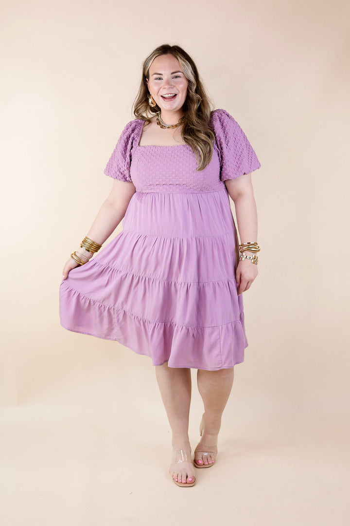 Coastal Cruising Babydoll Dress with Short Balloon Sleeves in Lavender Purple - Giddy Up Glamour Boutique