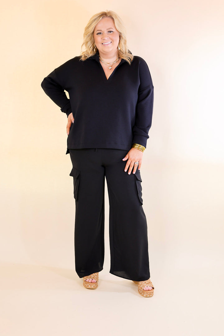 Sunday Stroll Wide Leg Cargo Pant in Black - Giddy Up Glamour Boutique
