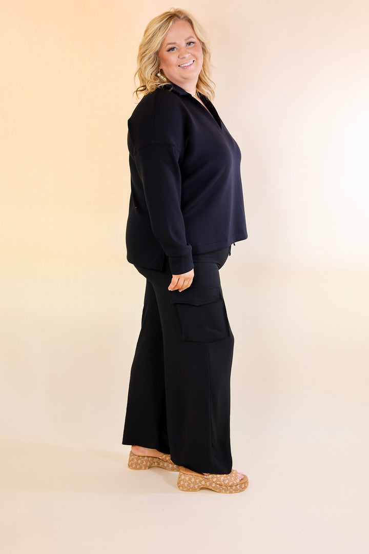 Sunday Stroll Wide Leg Cargo Pant in Black - Giddy Up Glamour Boutique