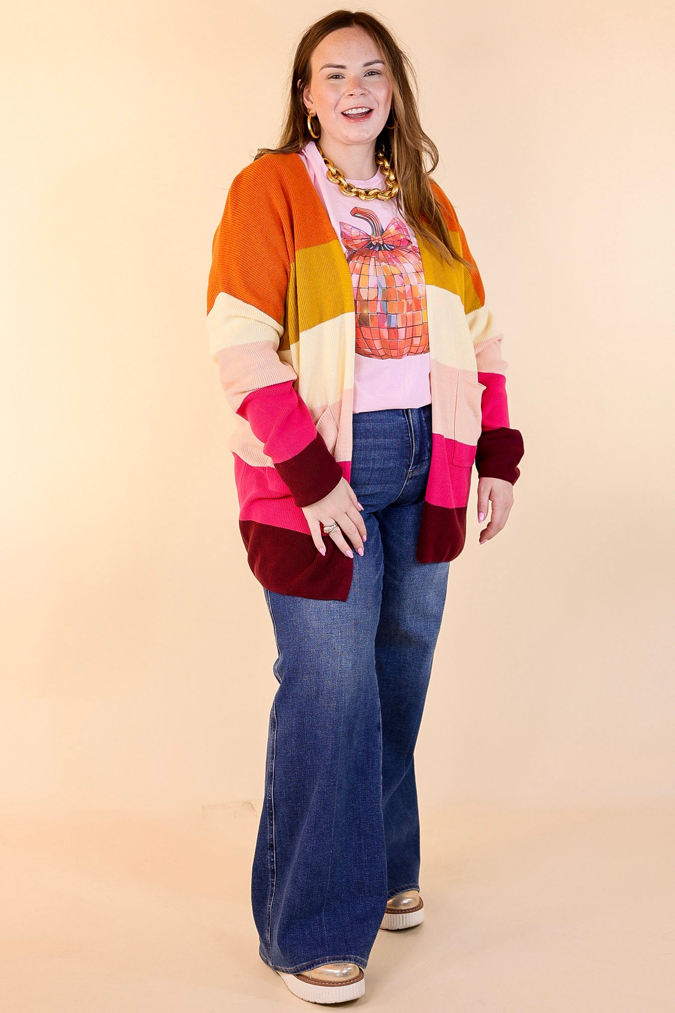 Happy Hour Multicolor Knit Cardigan in Orange and Pink