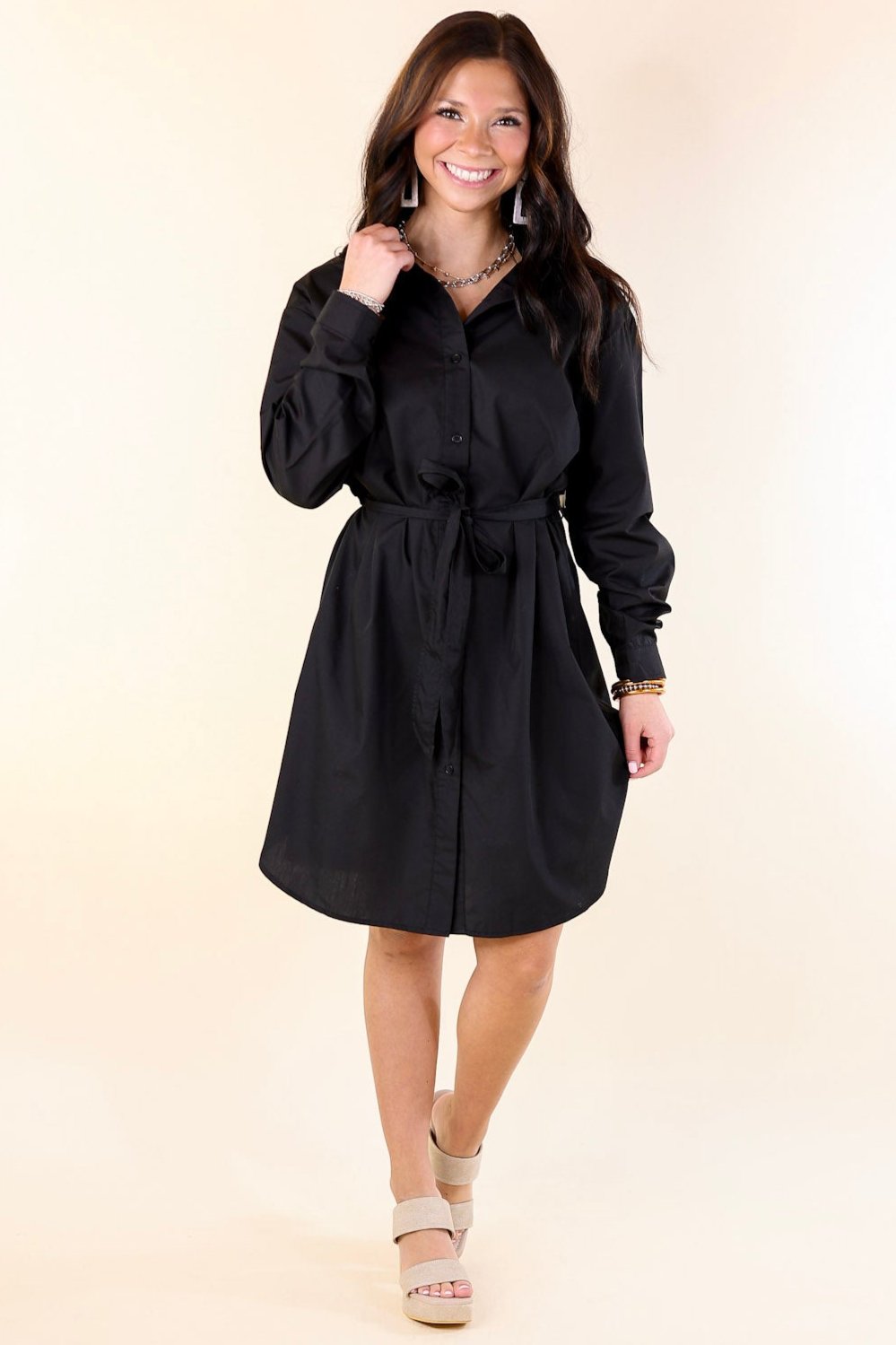 Keeps Getting Better Button Up Dress with Collared Neckline in Black