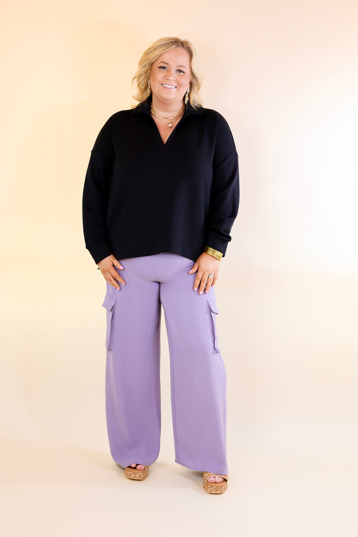 Sunday Stroll Wide Leg Cargo Pant in Lilac Purple - Giddy Up Glamour Boutique