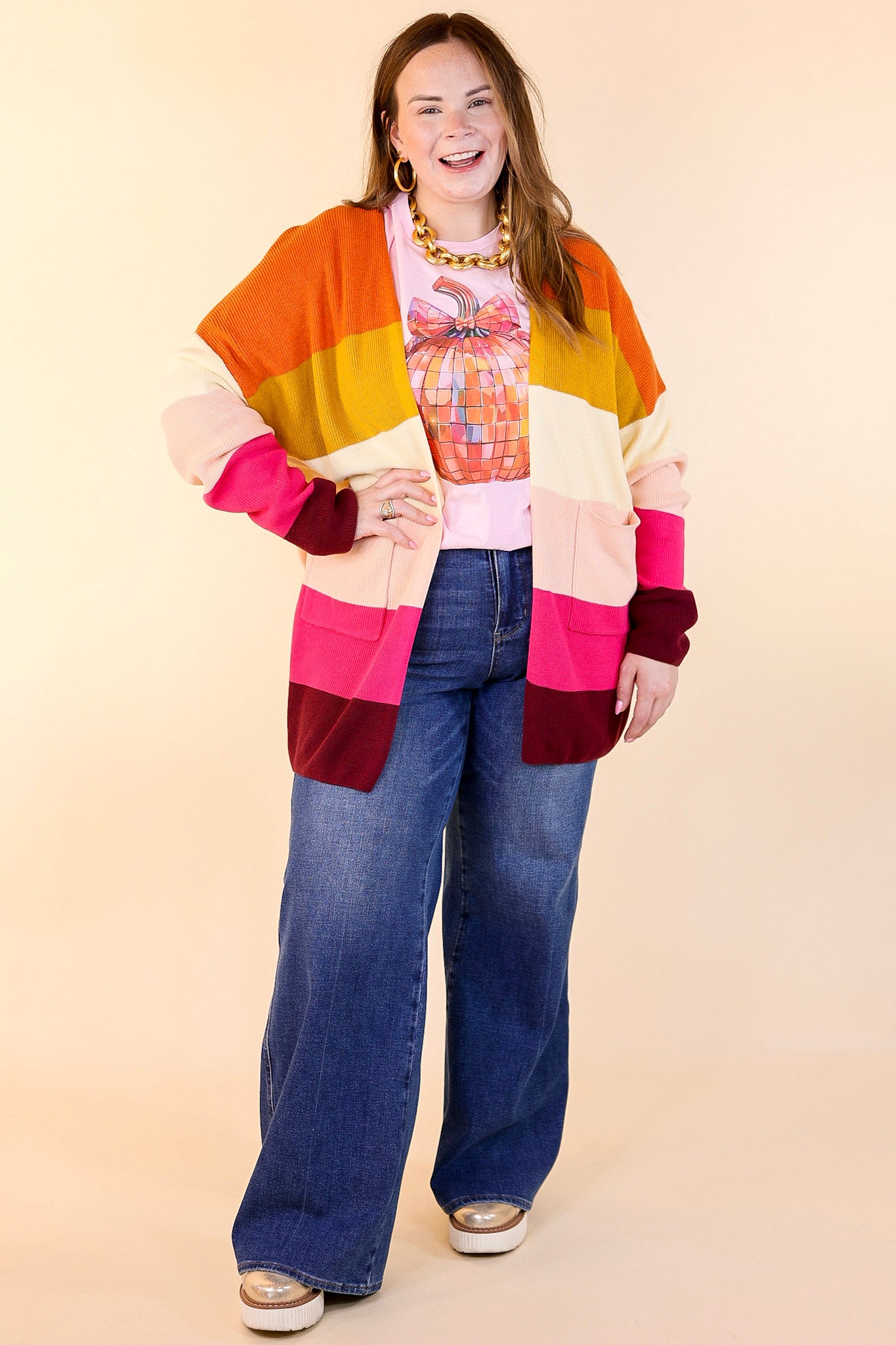 Happy Hour Multicolor Knit Cardigan in Orange and Pink