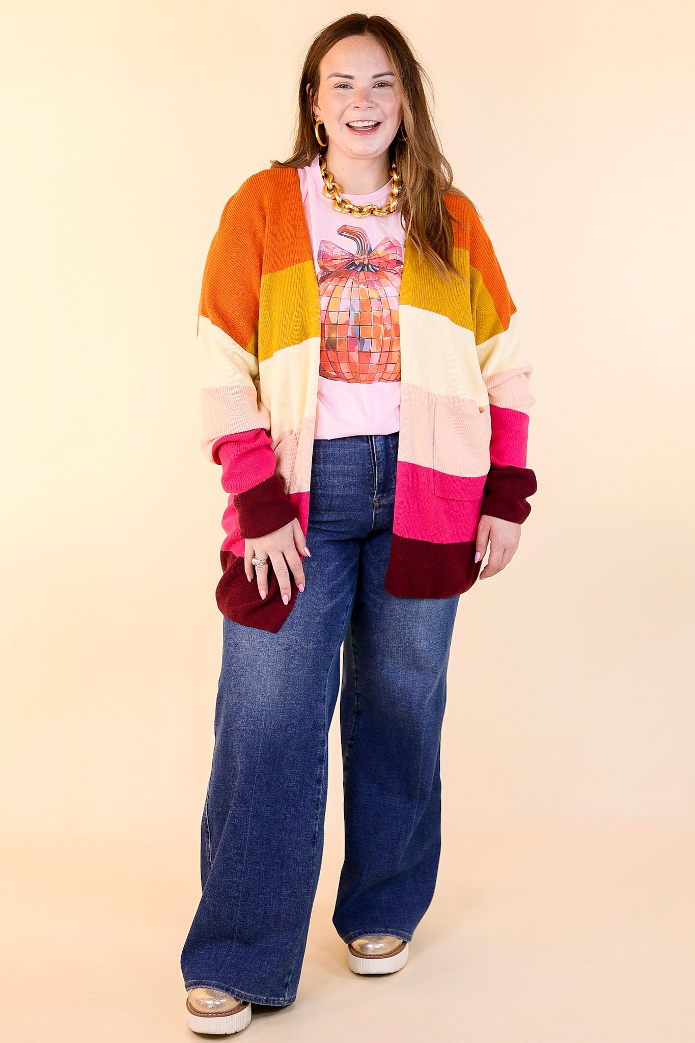 Happy Hour Multicolor Knit Cardigan in Orange and Pink