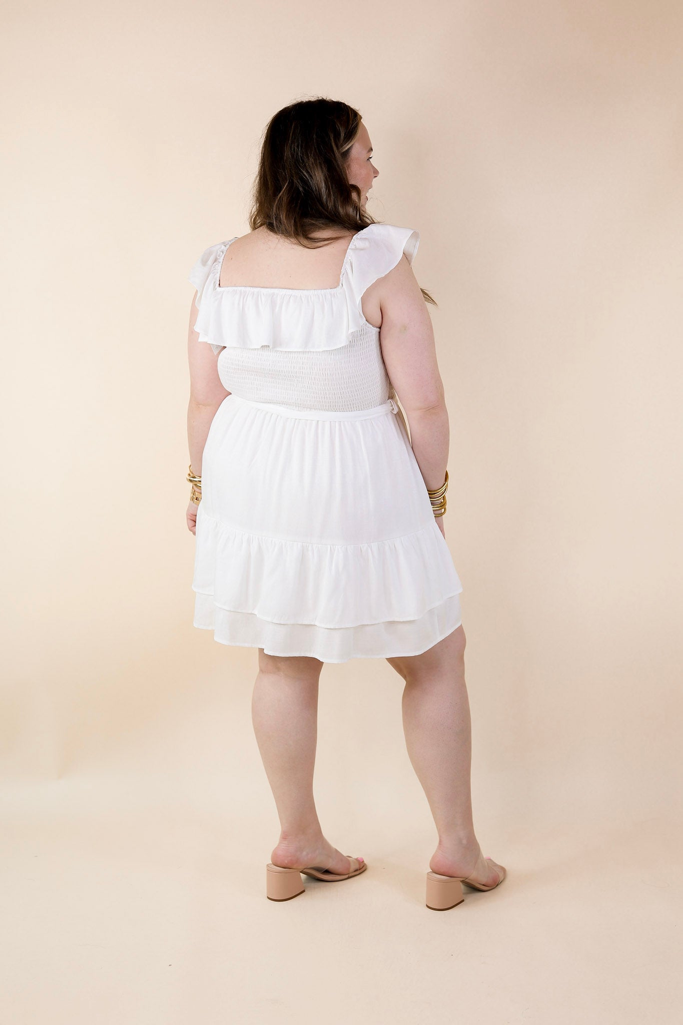Feeling Refined Ruffle Tiered Dress with Smocked Bodice in Ivory - Giddy Up Glamour Boutique