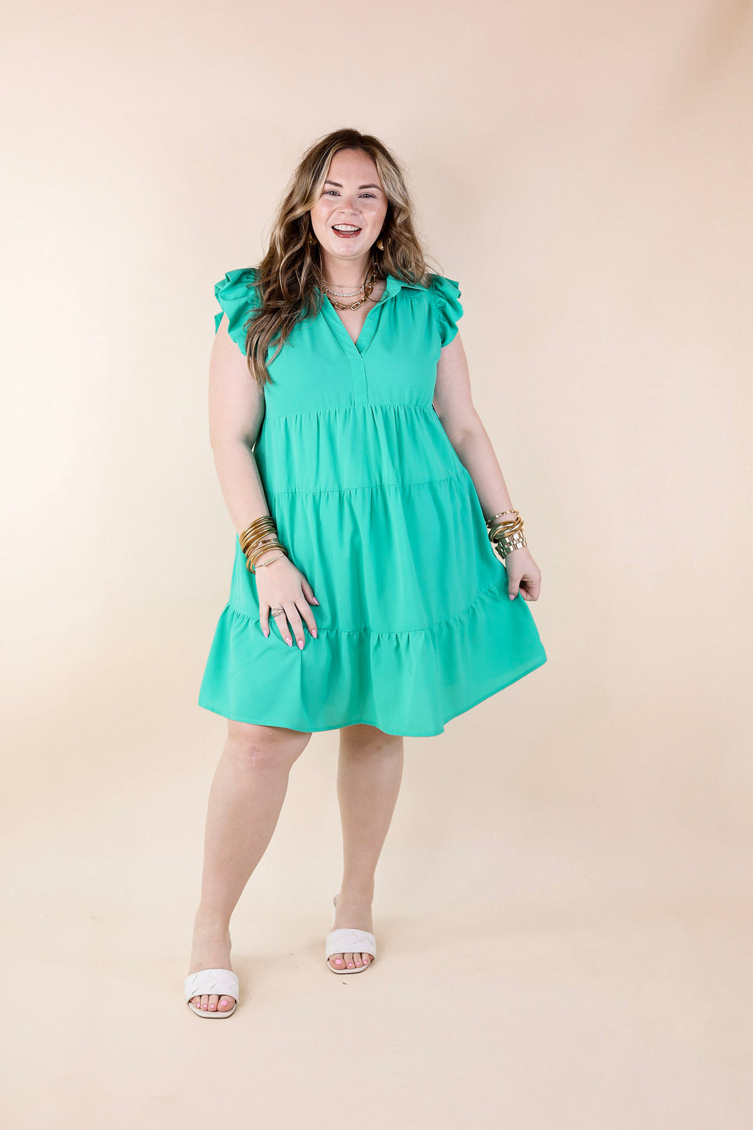 All Of A Sudden Ruffle Cap Sleeve Short Dress in Mint Green - Giddy Up Glamour Boutique
