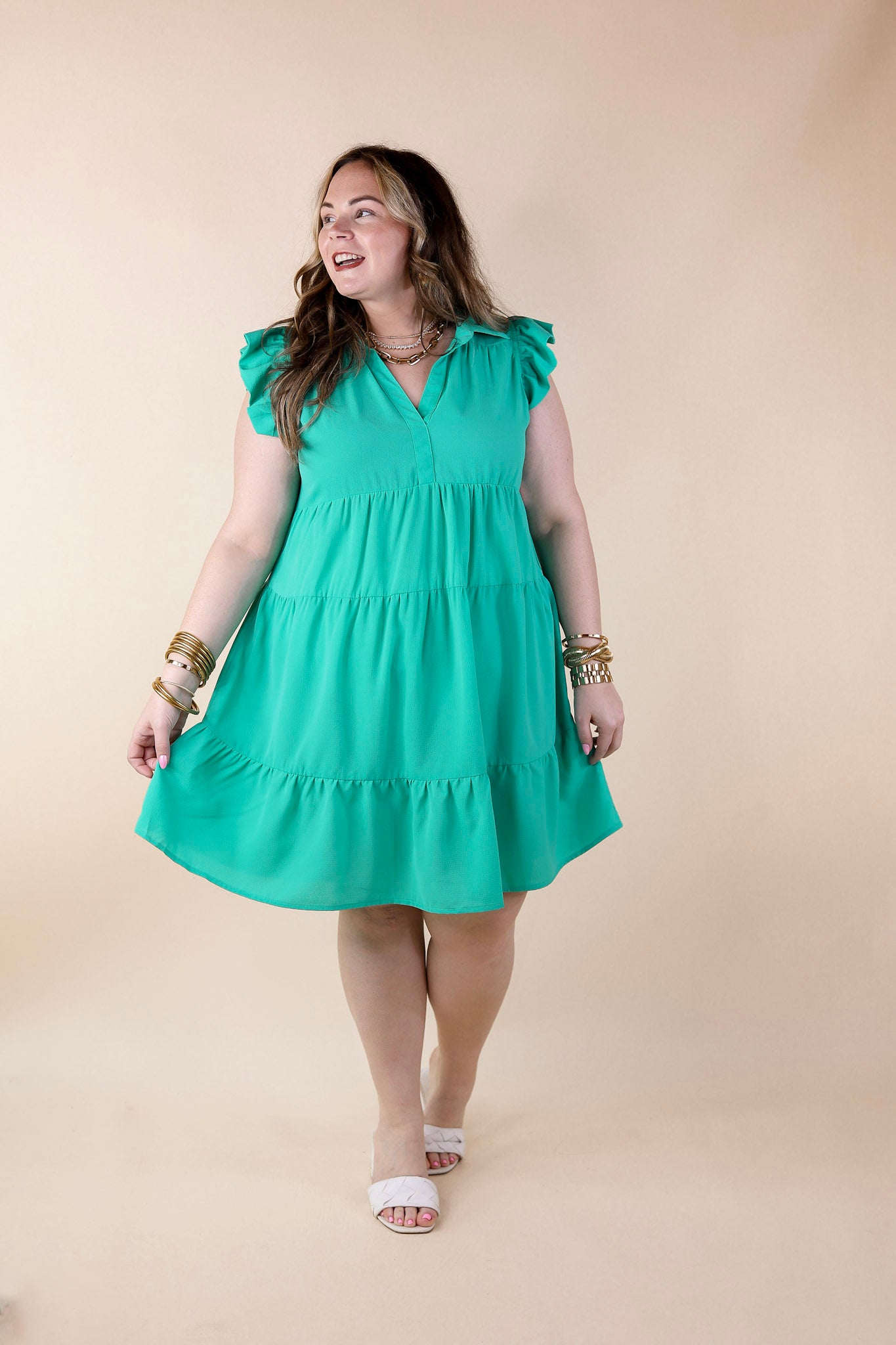 All Of A Sudden Ruffle Cap Sleeve Short Dress in Mint Green - Giddy Up Glamour Boutique