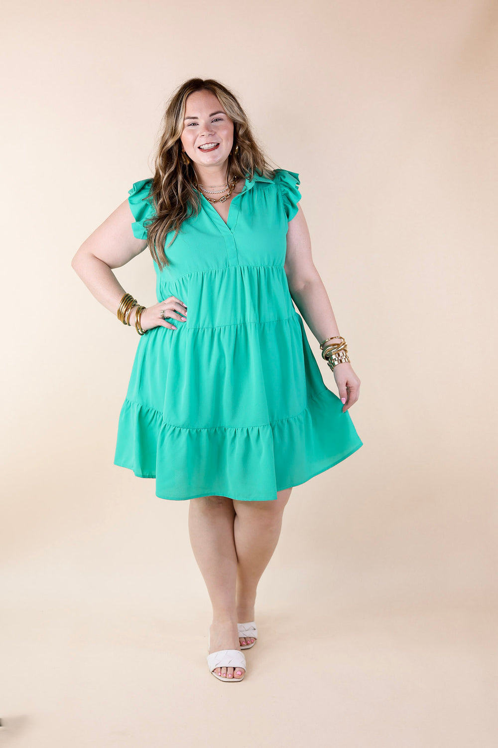 All Of A Sudden Ruffle Cap Sleeve Short Dress in Mint Green - Giddy Up Glamour Boutique