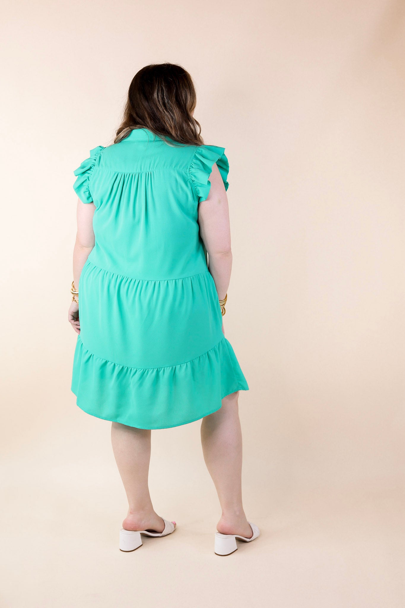 All Of A Sudden Ruffle Cap Sleeve Short Dress in Mint Green - Giddy Up Glamour Boutique