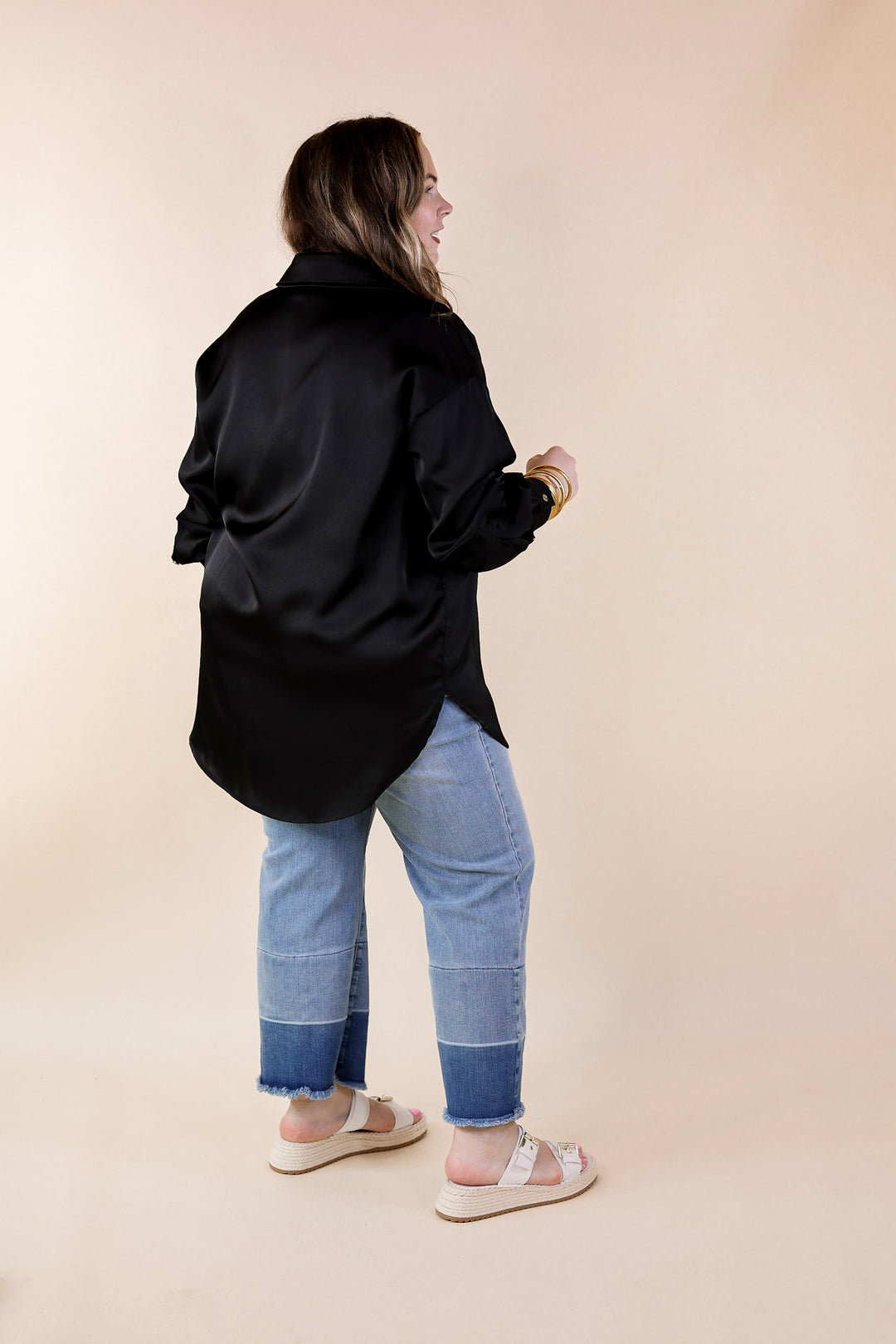 Tell Me Something Good Long Sleeve Button Up Top in Black - Giddy Up Glamour Boutique