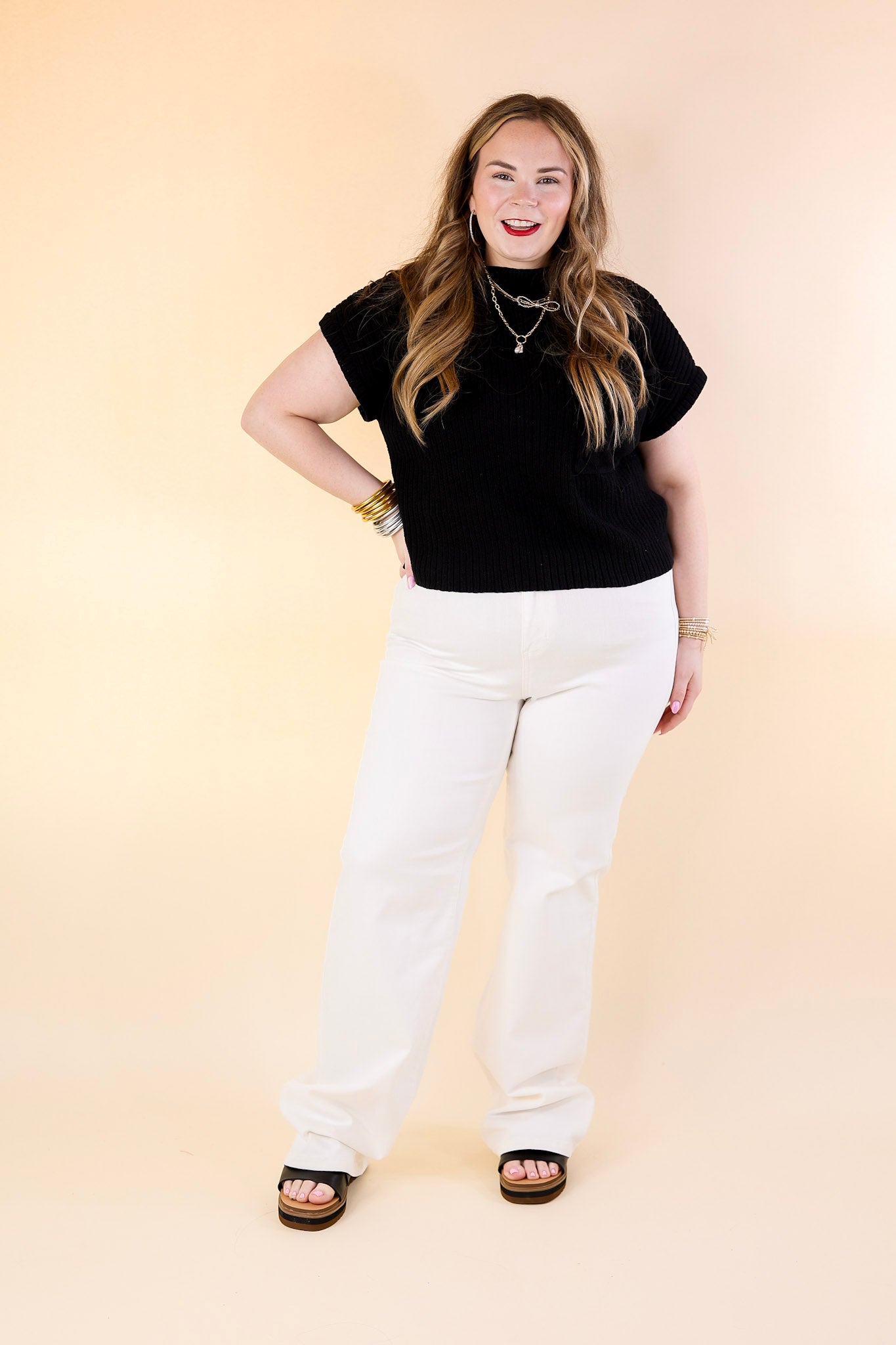 Judy Blue | Sleek Style High Waisted Wide Leg Jean with Braided Waistband in White - Giddy Up Glamour Boutique