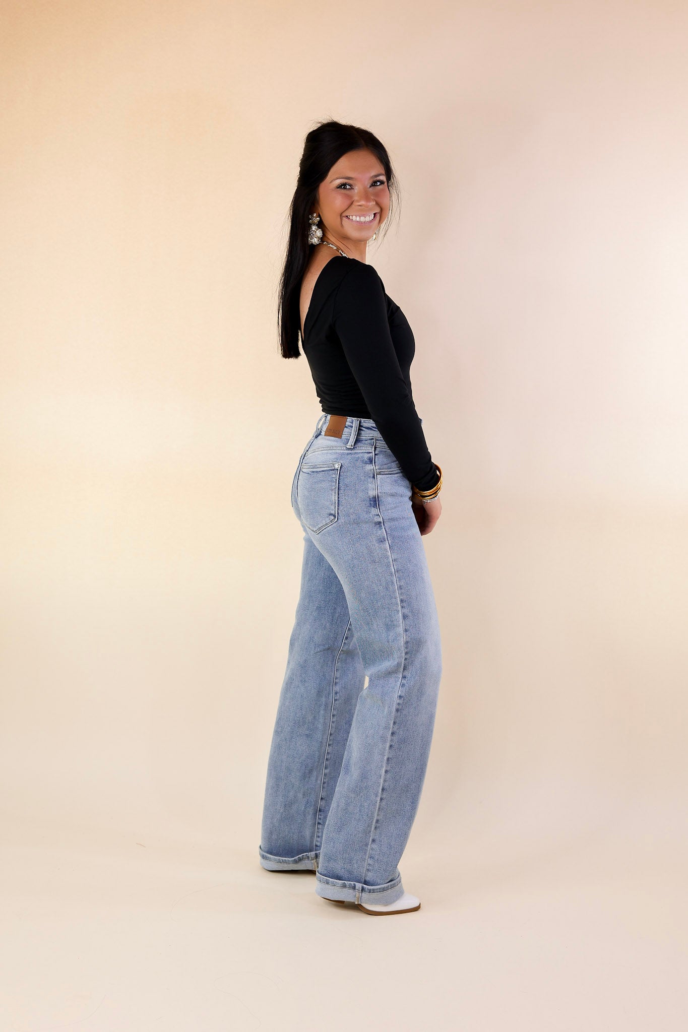 Judy Blue | Retro Revival High Waisted Wide Leg Jean with Front Yoke in Medium Wash - Giddy Up Glamour Boutique