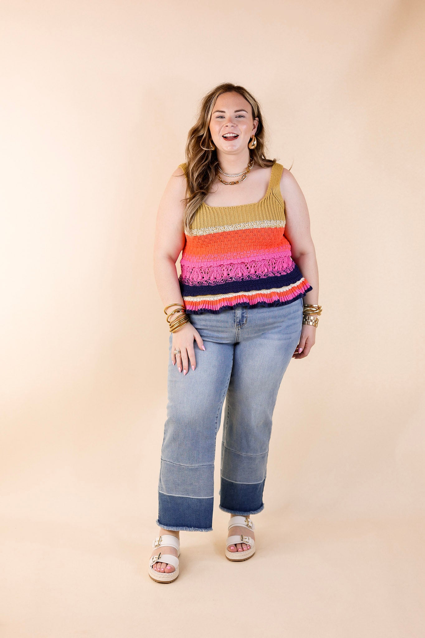 Comfy and Carefree Knit Tank Top in Multicolor - Giddy Up Glamour Boutique