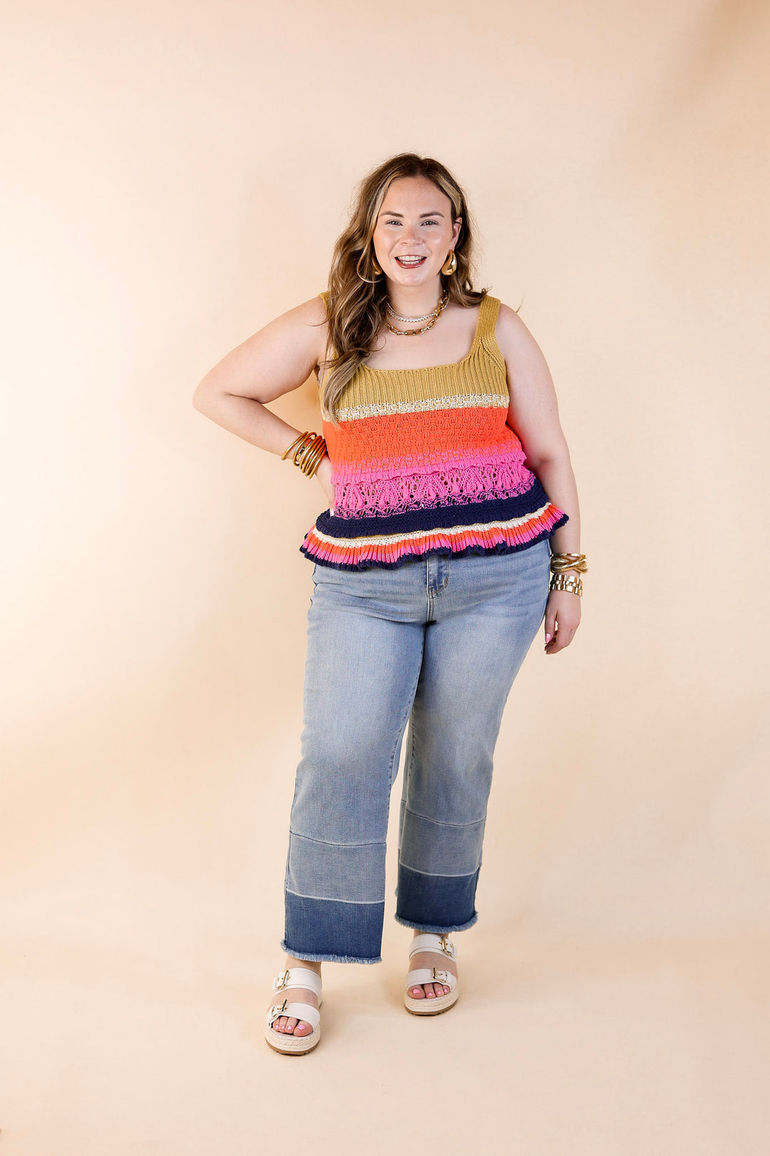 Comfy and Carefree Knit Tank Top in Multicolor - Giddy Up Glamour Boutique