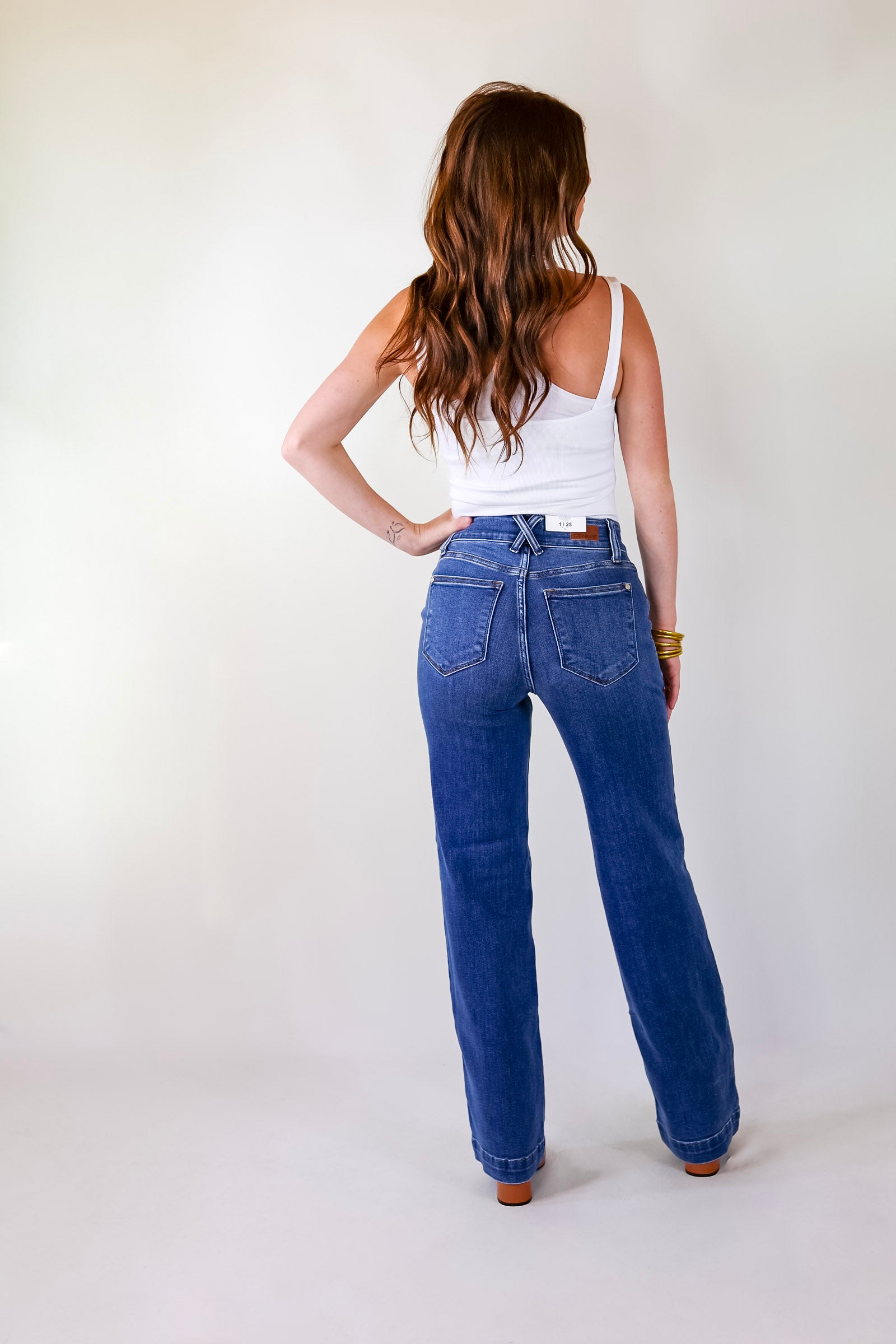Judy Blue | Watch Her Go Double Button Wide Leg Jeans in Medium Wash - Giddy Up Glamour Boutique