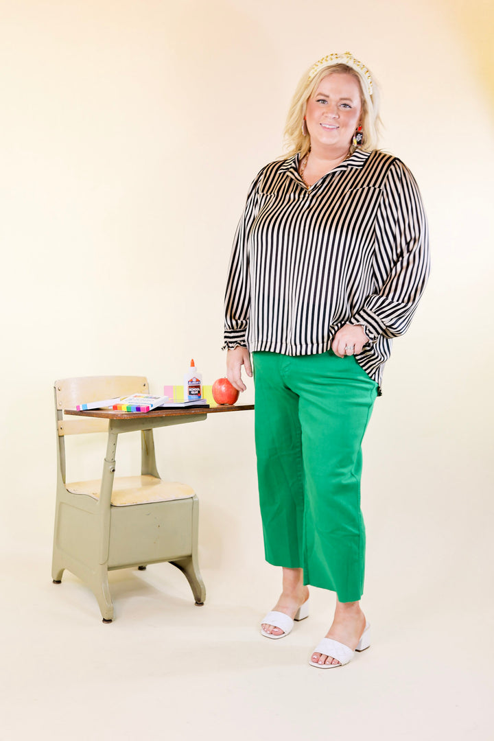 Back To Classic Long Sleeve Striped Top in Black