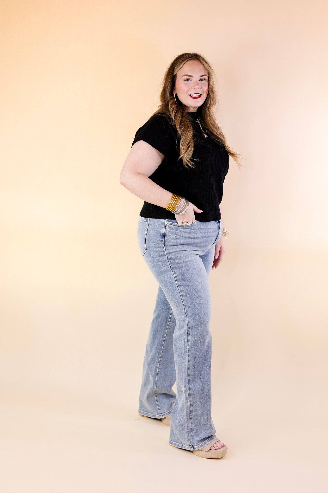 Judy Blue | Retro Revival High Waisted Wide Leg Jean with Front Yoke in Medium Wash - Giddy Up Glamour Boutique