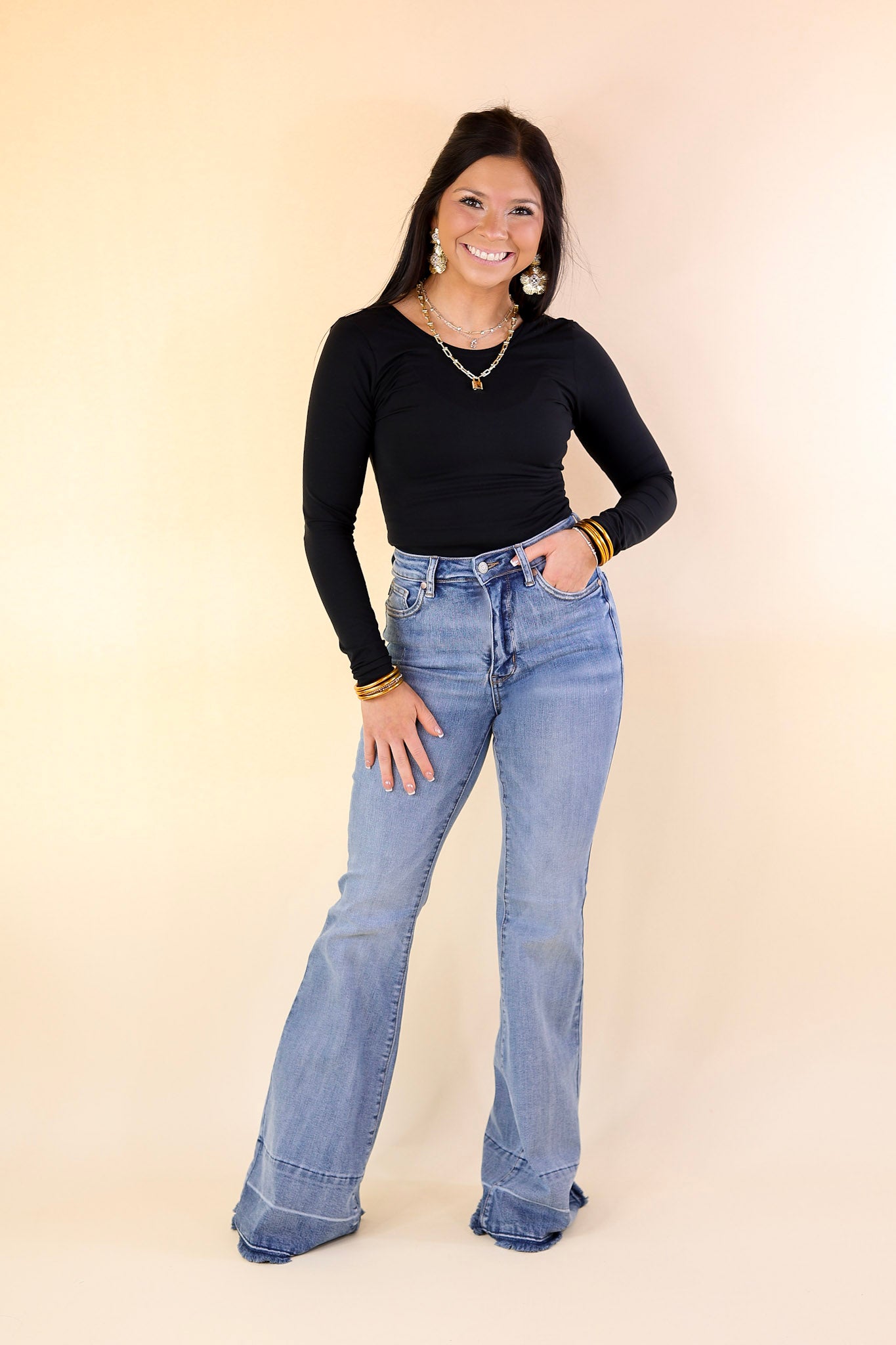 Judy Blue | Bell Bottom Country Tummy Control Flare Jean with Release Hem in Medium Wash - Giddy Up Glamour Boutique