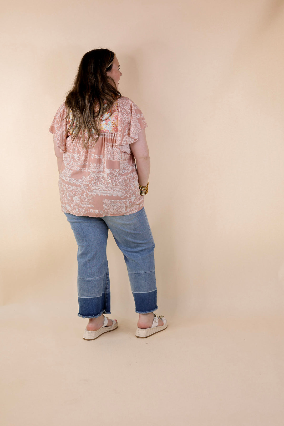 All I Want Floral Top with Keyhole and Tie Neckline in Dusty Pink - Giddy Up Glamour Boutique