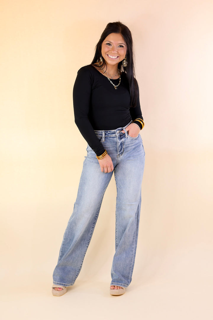 Judy Blue | Chic Simplicity High Waisted Straight Leg Jean in Light Wash - Giddy Up Glamour Boutique