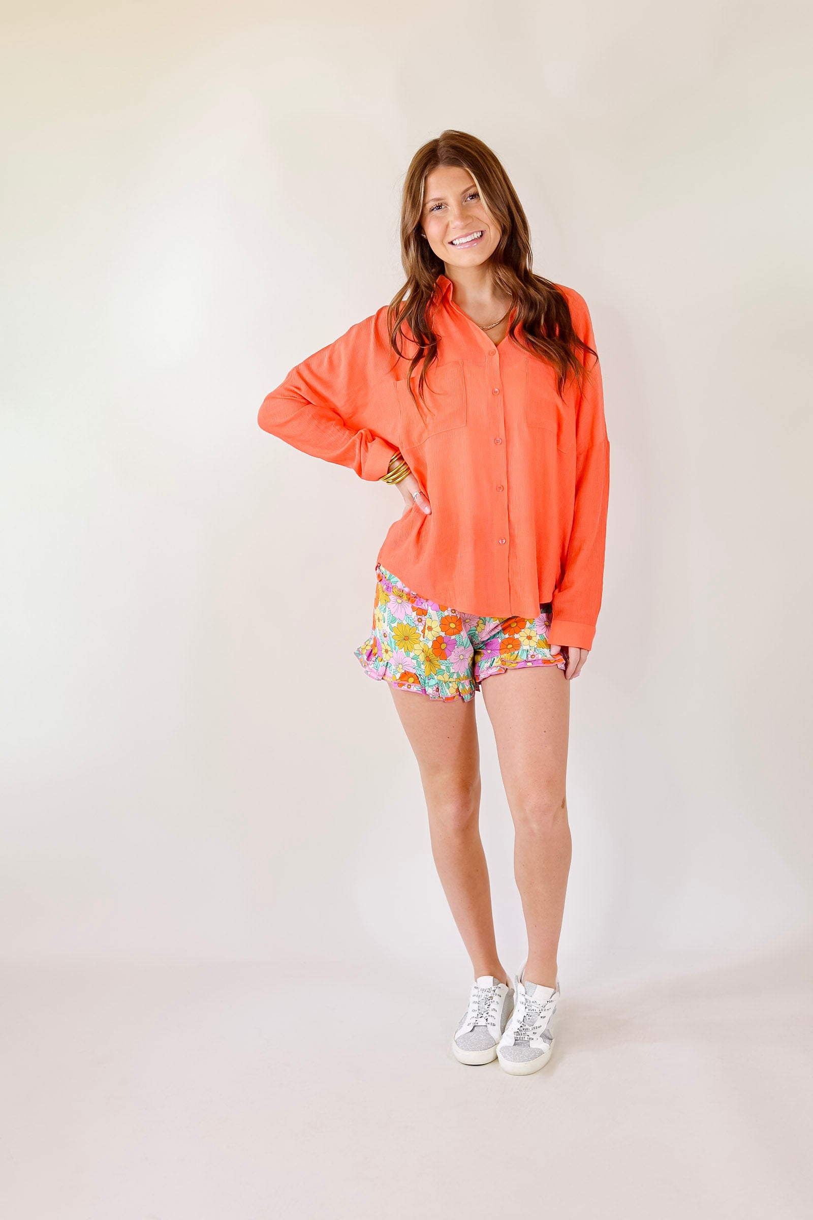 Pretty Days Floral Print and Ruffle Detail Shorts in Cream - Giddy Up Glamour Boutique