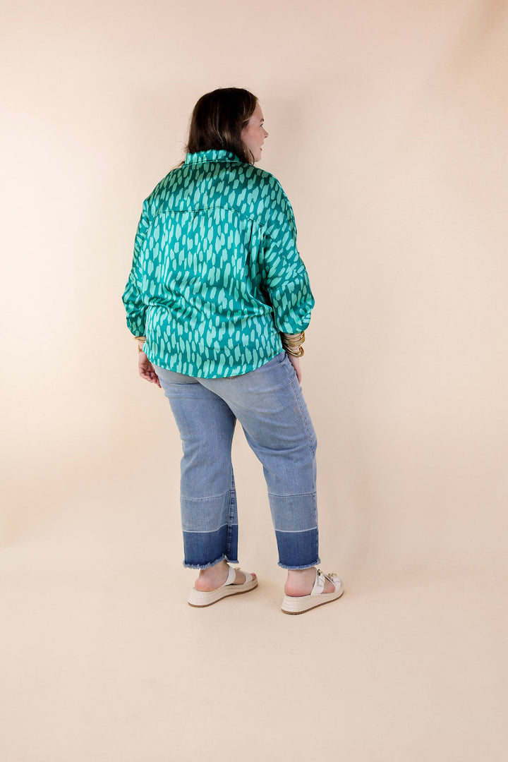 A Perfect Day Button Up Poncho Top in Teal Green Mix - Giddy Up Glamour Boutique