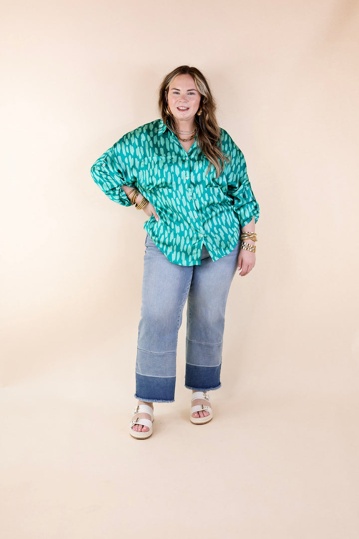 A Perfect Day Button Up Poncho Top in Teal Green Mix - Giddy Up Glamour Boutique