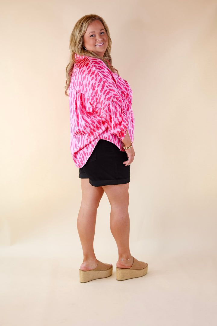 A Perfect Day Button Up Poncho Top in Pink Mix - Giddy Up Glamour Boutique