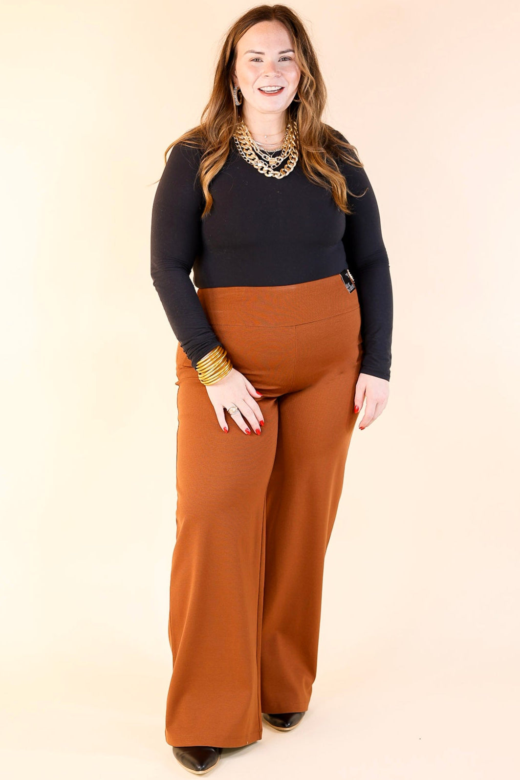 Confident Stride Wide Leg Full Length Pant in Rust Orange