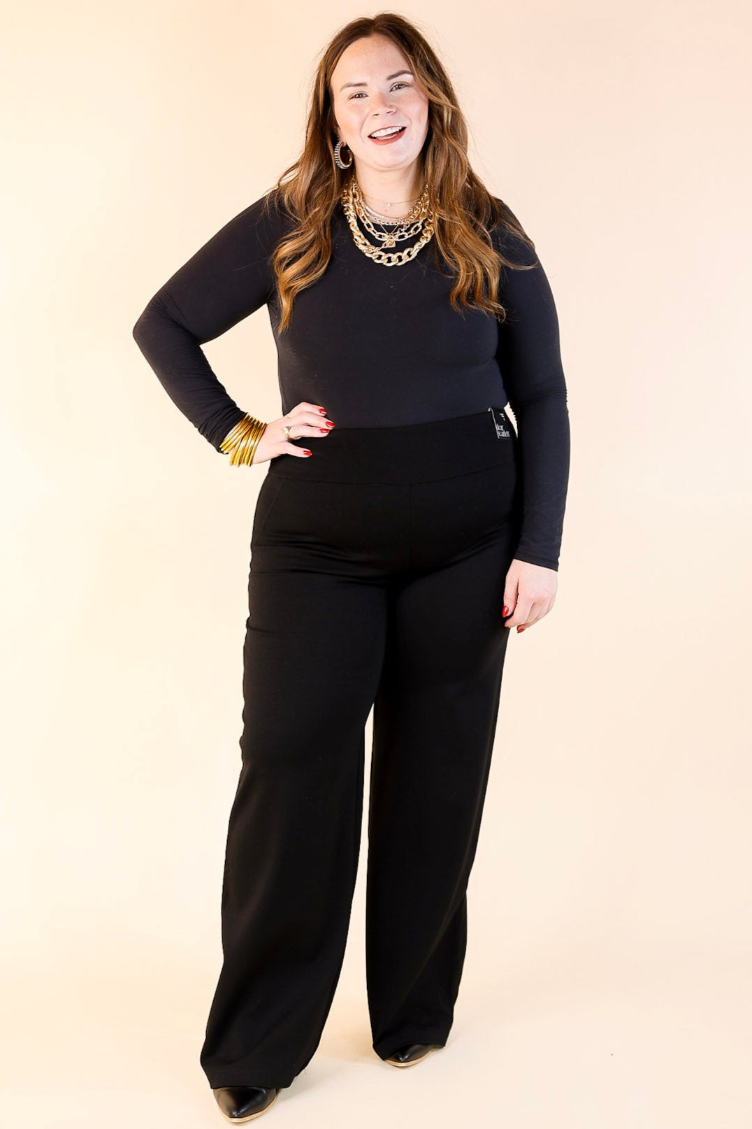 Confident Stride Wide Leg Full Length Pant in Black