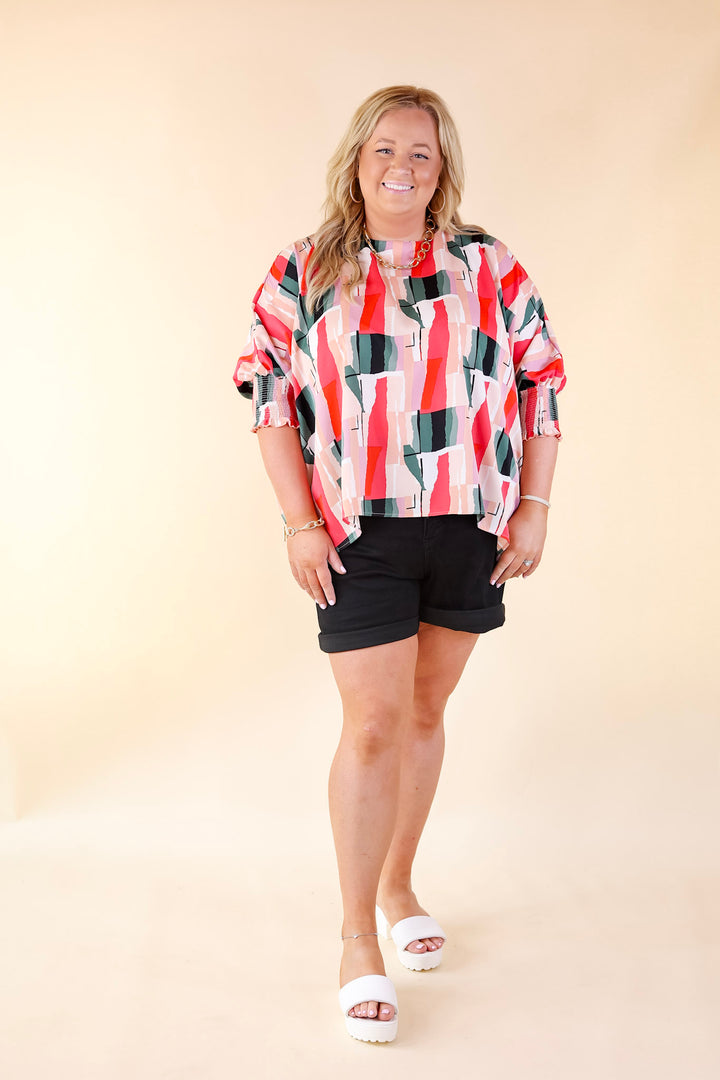 Museum Bound Abstract Print Top in Red and Green - Giddy Up Glamour Boutique