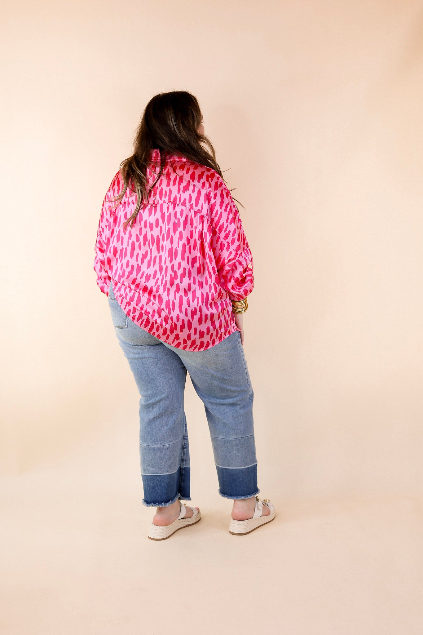 A Perfect Day Button Up Poncho Top in Pink Mix - Giddy Up Glamour Boutique