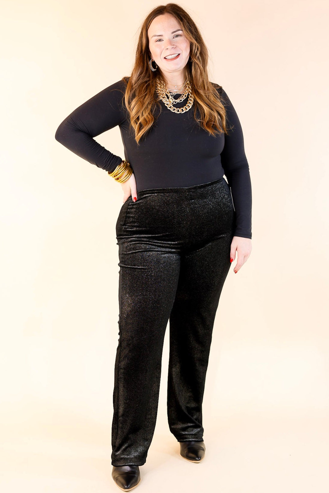 Lyssé | Metallic Foil Velvet Pants in Black