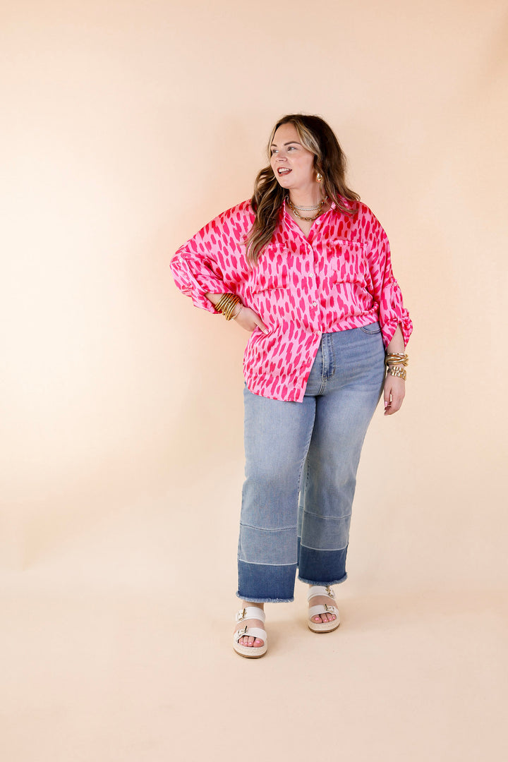 A Perfect Day Button Up Poncho Top in Pink Mix - Giddy Up Glamour Boutique