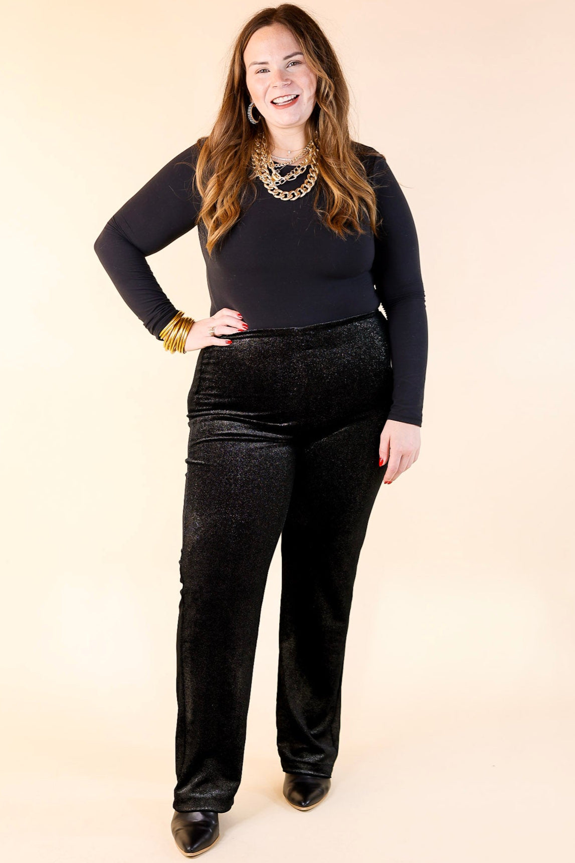 Lyssé | Metallic Foil Velvet Pants in Black