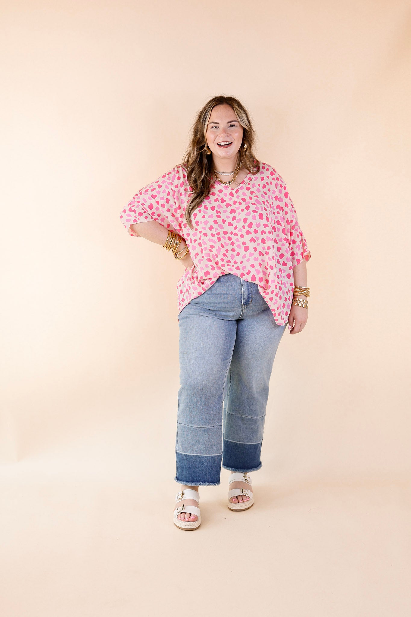 Spring It On Dotted Print Poncho Top in Pink Mix - Giddy Up Glamour Boutique