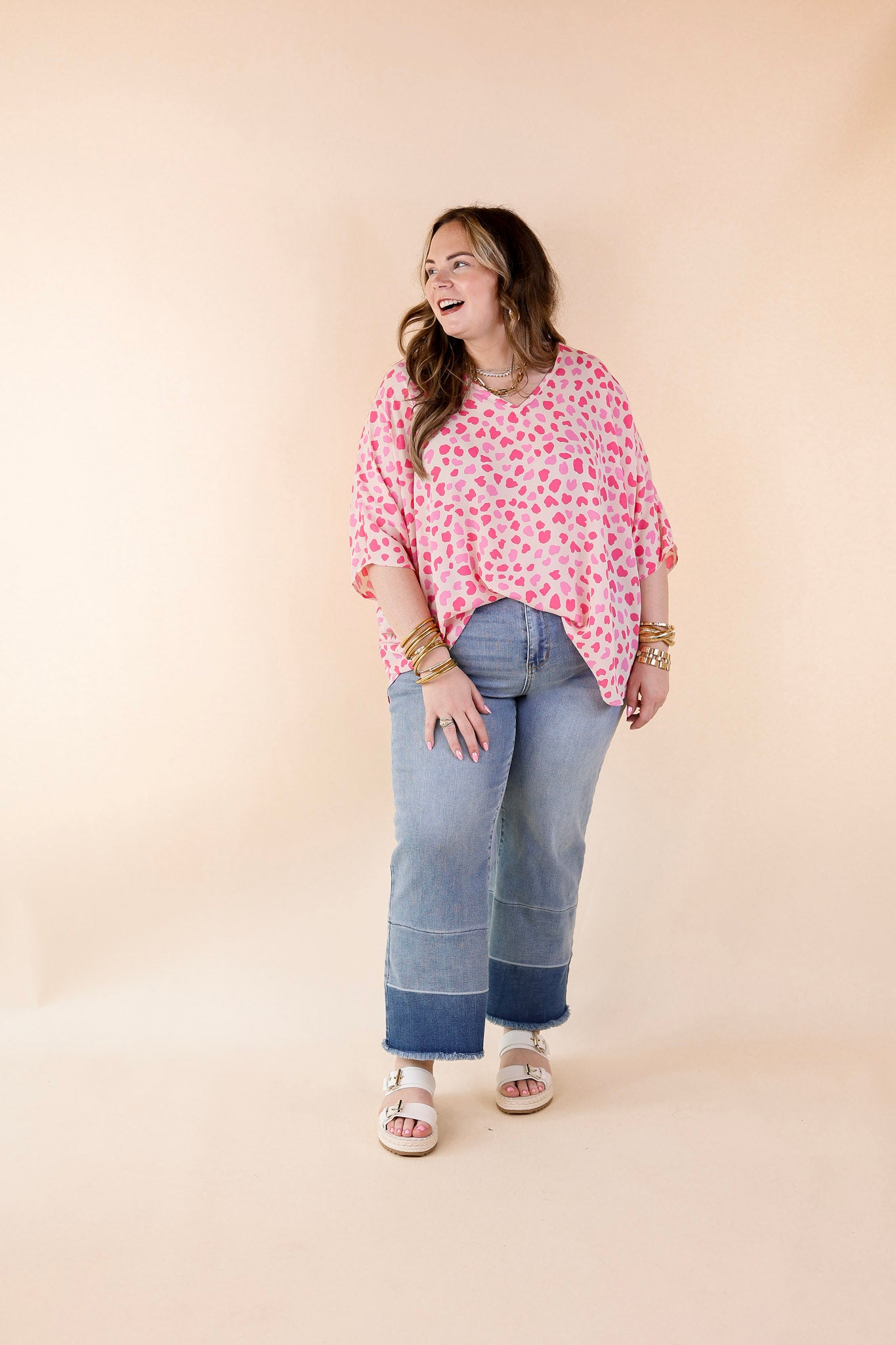 Spring It On Dotted Print Poncho Top in Pink Mix - Giddy Up Glamour Boutique